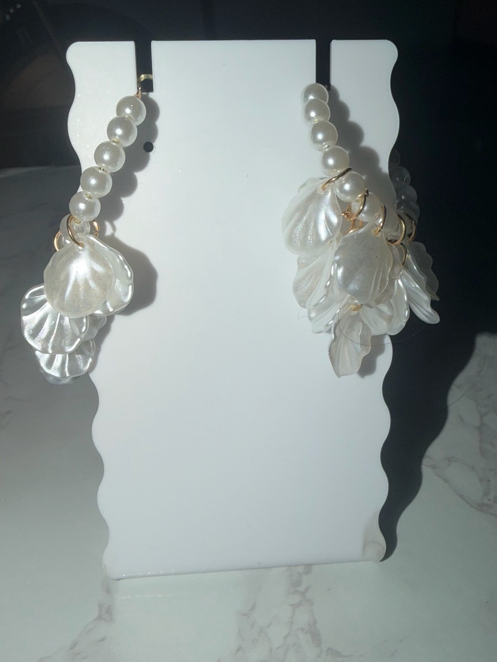 Icing Pearl and Iridescent Petal Drop Earrings - White & Gold
